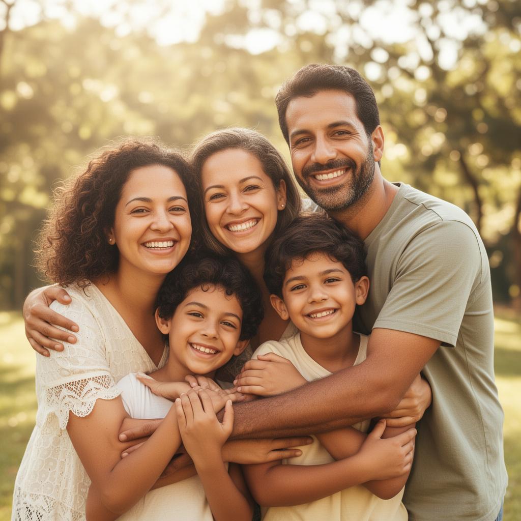 Família feliz e protegida com plano de saúde